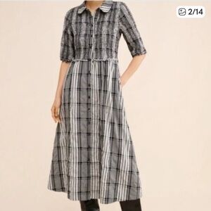Anthropologie Maeve Short-Sleeve Smocked Midi Shirtdress